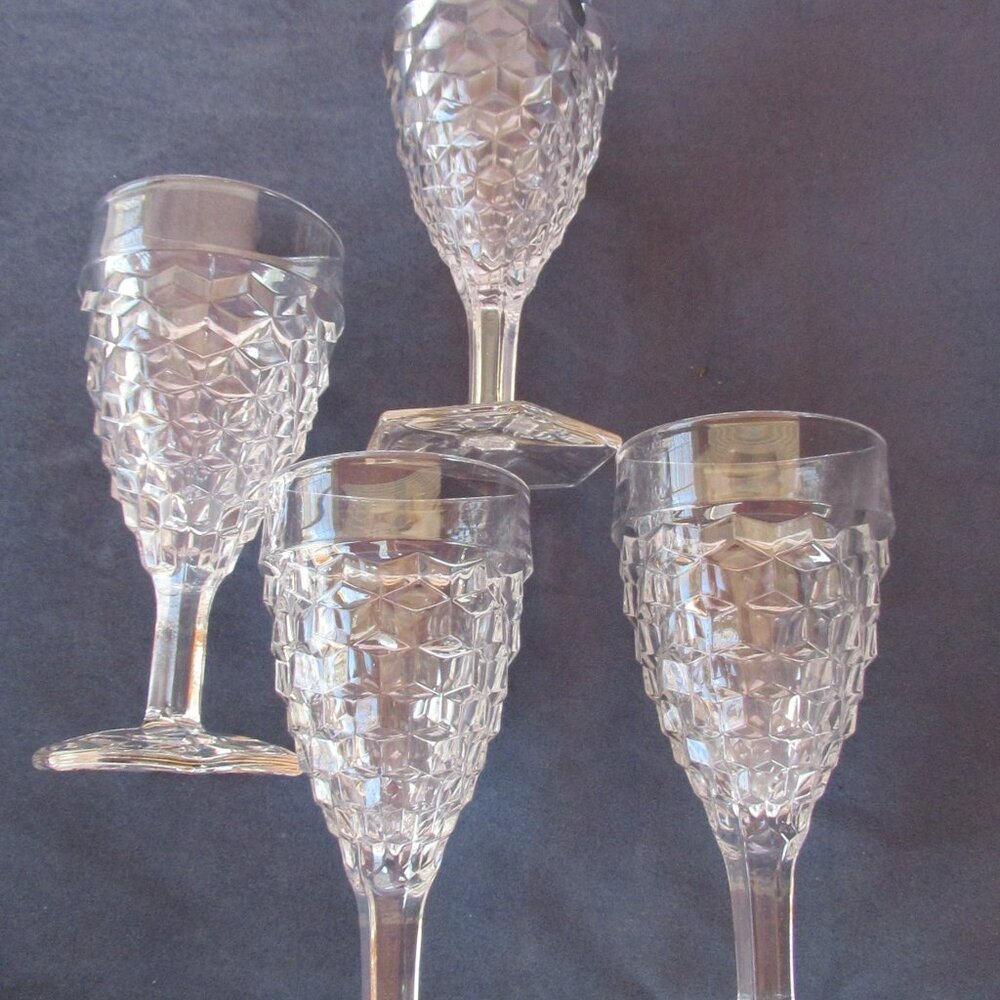 Fostoria American set of 4 clear cubist hex footed wine water glasses